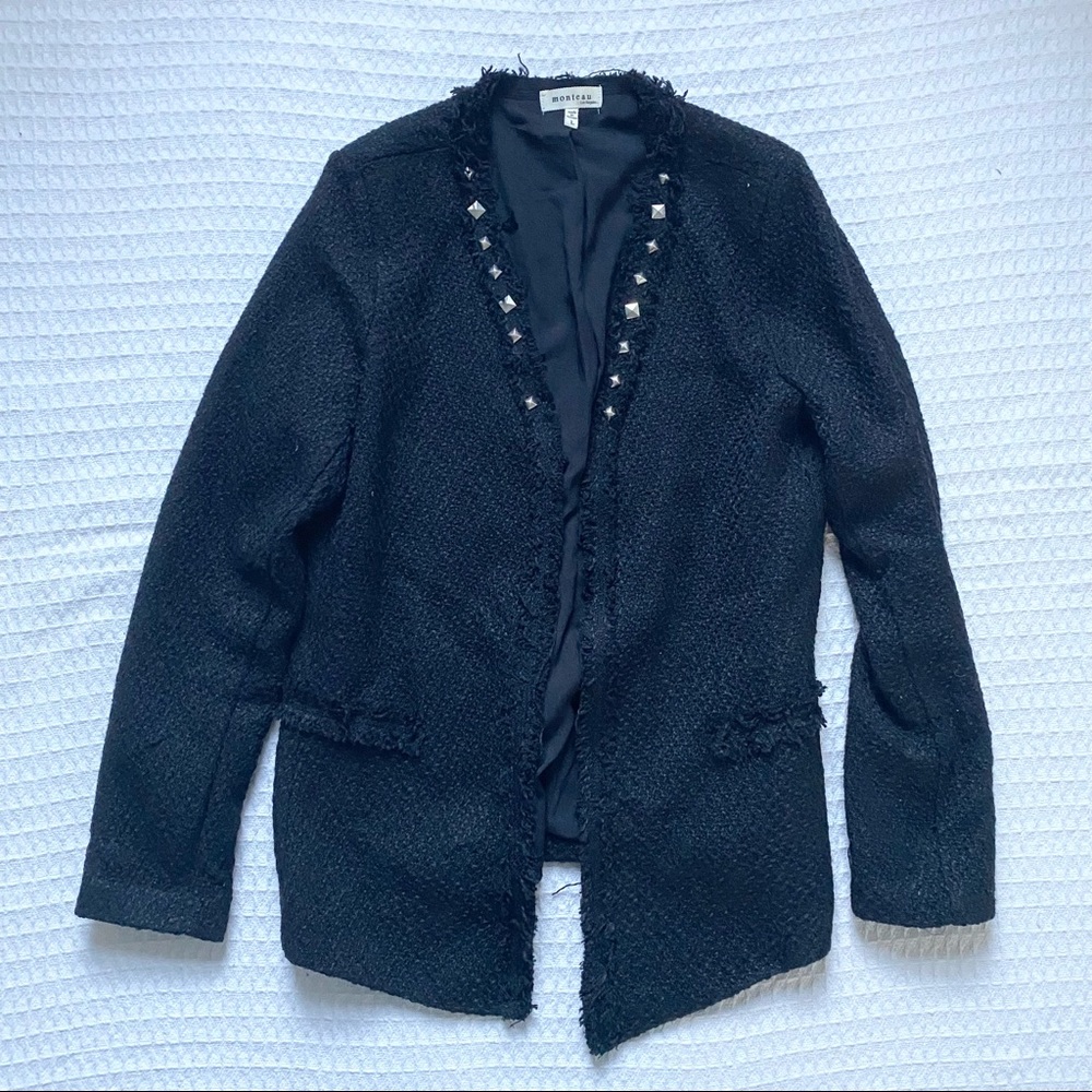 Monteau black boucle knit metal stud blazer size Large